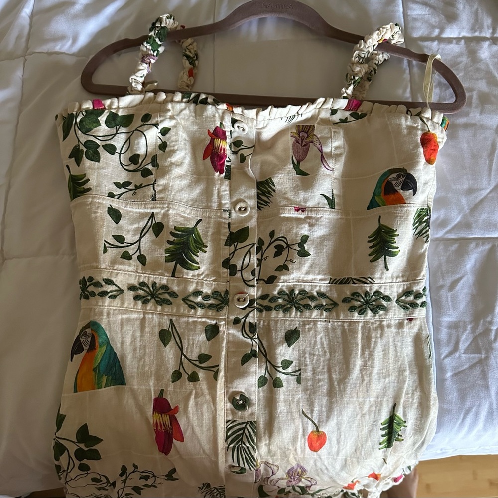 Agua by Agua Bendita Nispero Bouquet tiered printed linen midi dress size L - Picture 6 of 7